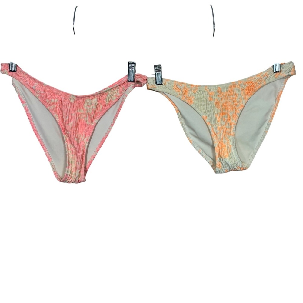 Triangl Bikini Bottoms Womens Large Pink Orange Crinkle Smocked Floral 2 Pack